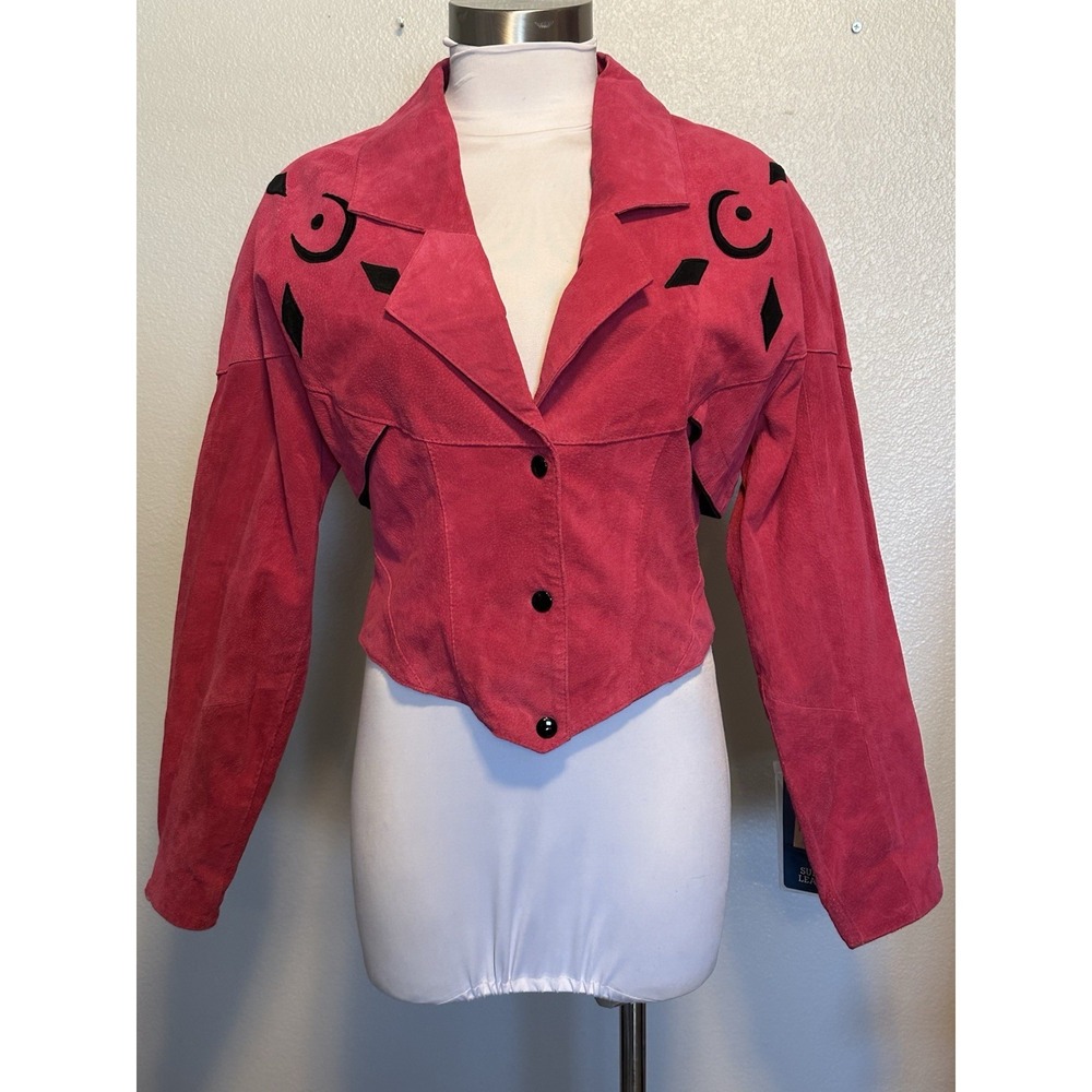 Vintage 1980s CHIA Retro Suede Leather Moto Womens Crop Pink Jacket‎ Size Medium